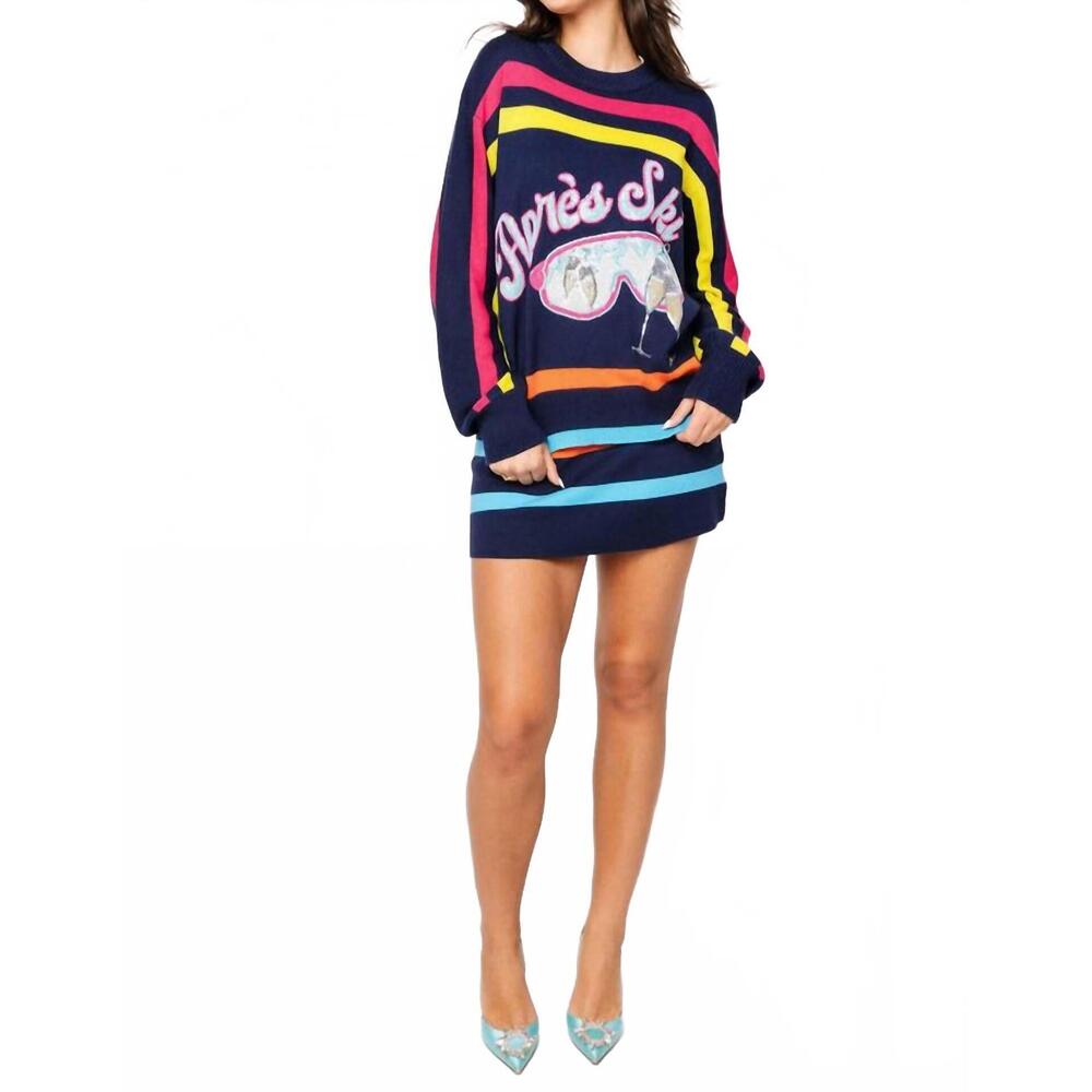 NEW QUEEN OF SPARKLES apres ski stripe sweater in navy
